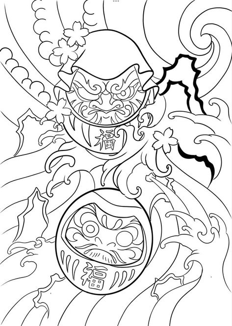 Tattoo Daruma, Daruma Doll Tattoo, Japanese Koi Fish Tattoo, Koi Tattoo Sleeve, Asian Dragon Tattoo, Koi Tattoo Design, Card Tattoo Designs, Cambodian Art, Doll Tattoo