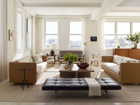 This Serene Manhattan Loft by Neal Beckstedt Has Unreal City Views Photos | Architectural Digest Neal Beckstedt, Manhattan Loft, Design Salon, Scandinavian Furniture, Design Del Prodotto, White Paneling, Contemporary Living Room, A Living Room, Modern Spaces