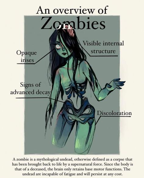 Fictional Disease Art, Zombie Girl, Fantasy Creatures Art, Mythical Creatures Art, Creature Concept Art, Creature Concept, Working On It, Art Tutorials Drawing, Sketchbook Art Inspiration