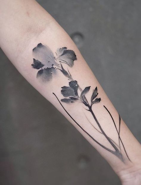 Gray Flowers Tattoo - Get an InkGet an Ink Chenjie Tattoo, Iris Flower Tattoo, Black Flowers Tattoo, Butterfly With Flowers Tattoo, Watercolor Rose Tattoos, Tattoo Painting, Brush Tattoo, Iris Tattoo, Flower Tattoo Meanings