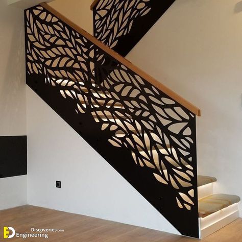 Top 45 Modern CNC Stair Railing Design Ideas  - Engineering Discoveries Reling Design, درابزين السلم, Interior Stair Railing, Modern Stair Railing, Staircase Railing Design, Stairs Design Interior, Stair Railing Design, Stairway Design, Stairs Design Modern