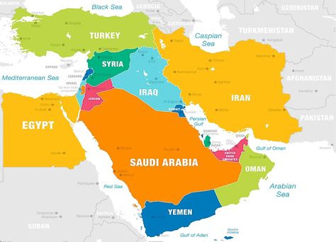 How Many Countries Are There In The Middle East? - WorldAtlas Aruba Map, Middle East Map, Bible Mapping, Eastern Countries, North America Map, Arabian Sea, Islamic Culture, List Of Countries, Manama