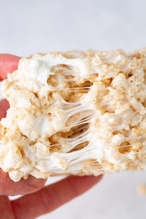 The Gooiest Rice Krispie Treats Recipe - Oh Sweet Basil Gooey Rice Krispie Treats, Rice Krispie Treats Cereal, Marshmallow Dessert Recipes, Homemade Rice Krispies, Crispy Treats Recipe, Rice Krispie Treats Recipe, Homemade Rice Krispies Treats, Rice Crispy Treats Recipe, Oh Sweet Basil