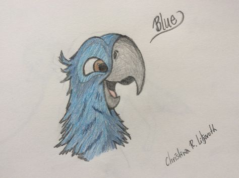 Blue from the movie, Rio; drawing by ArtWolf Rio Cartoon Drawing, Rio Blue Drawing, Rio Movie Tattoo Ideas, Rio Movie Drawings, Blue From Rio, Rio Drawing, Drawing Ideas Disney, Movie Character Drawings, Blue Things To Draw