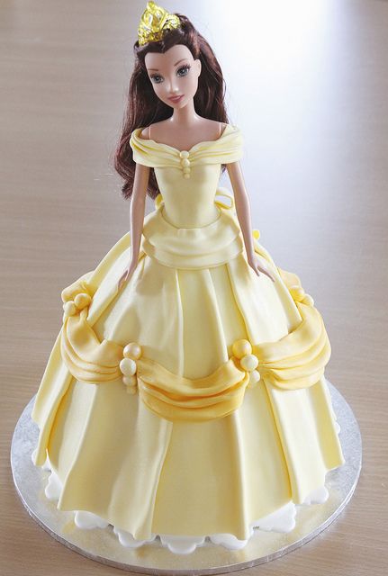 Disney Belle Dolly Varden Barbie cake by Say it with Cake, via Flickr Barbie Torte, Dolly Varden Cake, Princess Doll Cake, Flori Fondant, Dolly Varden, Belle Cake, Belle Birthday, Bolo Barbie, Barbie Doll Cakes