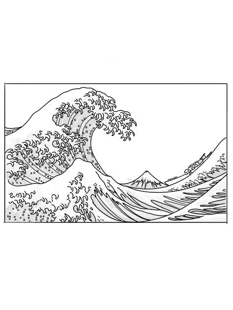 Japanese Water Drawing, Japanese Wave Art, Hokusai Manga, Drawing Japanese, Famous Art Paintings, Ocean Drawing, Wave Drawing, Color Knowledge, Disney Drawings Sketches