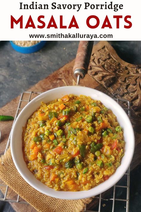 Masala Oats - Indian Masala Oats - Savory Oatmeal ( Indian Style ) Savoury Oats Recipes Breakfast, Indian Oatmeal Recipes, Oats Spicy Recipes, Saffola Masala Oats Recipes, Oats Indian Recipes, Oats Lunch Recipes, Oats Dinner Recipes, Indian Oats Recipes, Masala Oats Recipes Indian