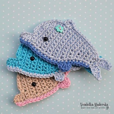 Crochet Dolphin, Nautical Crochet, Crochet Appliqué, Cute Dolphin, Crochet Applique Patterns Free, Crochet Panda, Work Pattern, Handmade Baby Gifts, Applique Pattern