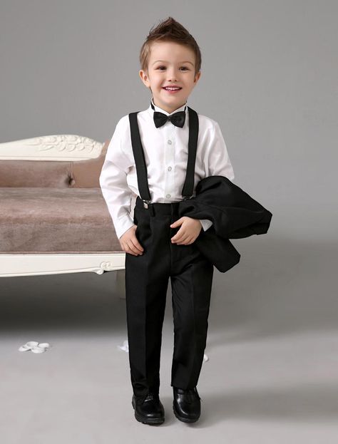 Boys Outfits Four Pieces Luxurious Black Ring Bearer Suits Cool Boys Tuxedo With Black Bow Tie Kids Formal Dress Boys Suits Fashion Kids Suits Boys Suits From Qingshaoshop, $77.49| Dhgate.Com Ring Boy Outfits, Kids Formal Dresses, Ring Bearer Suit, Kid Tuxedo, Boys Formal, Tie Outfit, Boys Tuxedo, Ring Boy