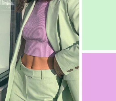 Green And Purple Outfit, Mint Green And Purple, Mint Green Outfits, Mode Pastel, Mode Purple, Green Color Combinations, Colour Combinations Fashion, Color Combos Outfit, Color Blocking Outfits