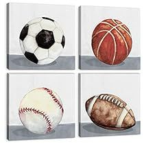 Playroom Artwork, Boys Room Wall Decor, Sports Nursery, Ball Painting, Home Wall Painting, Sports Wall Decor, Basketball Theme, Playroom Nursery, Boys Room Wall Art