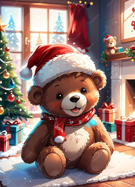 Premium AI Image | Cartoon Christmas illustration of the cute Teddy Bear wearing Santa hat Christmas Bear Drawing, Teddy Bear Painting, Teddy Bear Art, Teddy Christmas, Teddy Bear Drawing, Christmas Bears, Teddy Bear Christmas, Christmas Drawings, Teddy Bear Images