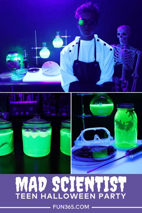 Mad Scientist Halloween Trunk Or Treat, Halloween Mad Scientist Lab Diy, Frankensteins Lab Halloween Party, Mad Scientist Theme Party, Mad Scientist Haunted House, Mad Scientist Experiments, Haunted Science Lab, Mad Scientist Halloween Decorations Outdoor, Diy Mad Scientist Props