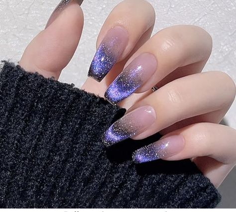 Purple Sparkly Cat Eye Nails Magnetic Gel Polish Cat Eye Nails Polish, Magnetic Nail Polish, Eye Nail Art, Velvet Nails, Purple Acrylic Nails, Magnetic Nails, Nail Polish Set, Cat Eye Gel, Gel Nail Polish Set