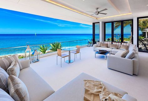 Beach Mansion, Barbados Luxury Beach House Interior Living Room, Restoration Hardware Beach House, Luxury Beach House Living Room, Beach Mansion Interior, Dream Beach Houses The Ocean, Beach Mansion Exterior, Dream Beach Houses Luxury, Modern Beach Mansion, Luxury Beach House Interior