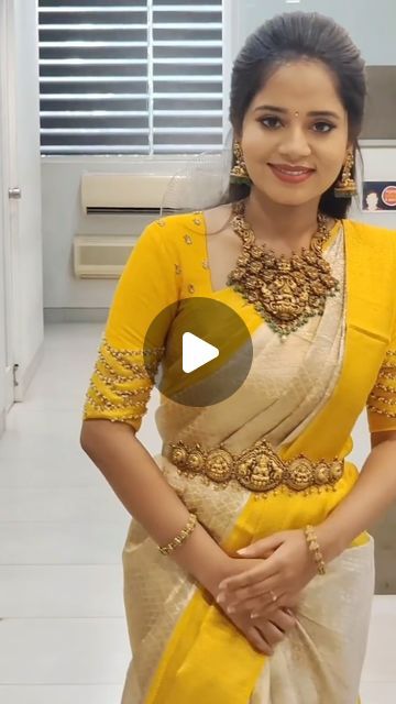 Bride Sarees on Instagram: "Unique cream and yellow silk saree paired with temple gold jewellery ✨💛

Follow @bride_sarees for latest bridal sarees collections 

Mua @urbanstylebridalstudio 

#indianbrides#bridalmakeup#bridalsarees#weddingsaree#weddings#indianwedding#indianwear#indianweddingdress#latestsarees#indianmakeup#weddinglehenga#indianbride#sareeblouse#saree#sareelove#blouse#latestblousedesigns#weddingblouse#kanjeevaram#ethnicwear#ethnicfashion#banarasisaree#cottonsarees#silk#silksarees#aariwork#southindianbride #southindianweddings #southindianjewellerydesigns" Cream Wedding Saree, Temple Gold Jewellery, Latest Bridal Sarees, Yellow Silk Saree, Bride Sarees, Cream Saree, South Indian Weddings, Cream Wedding, Bridal Sarees