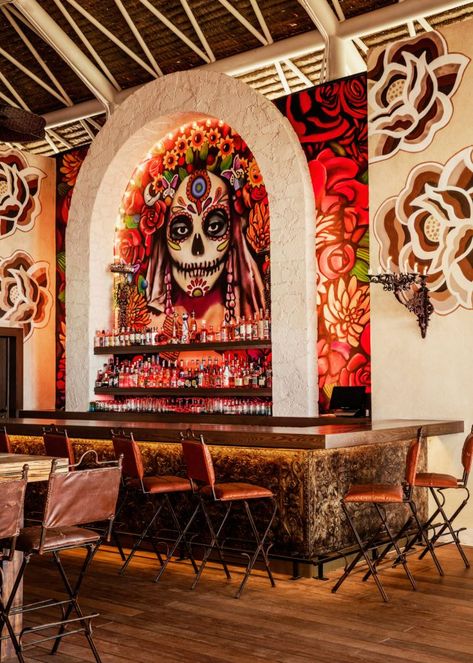 Luxury Mexican Restaurant, Mexican Cantina Bar Ideas, Mexican Theme Restaurant, Mexican Restaurant Decor Interior Design, Upscale Mexican Restaurant Design, Mexican Restaurant Ideas, Mexican Cantina Decor, Mexican Restaurant Design Interiors, Mexican Bar Ideas