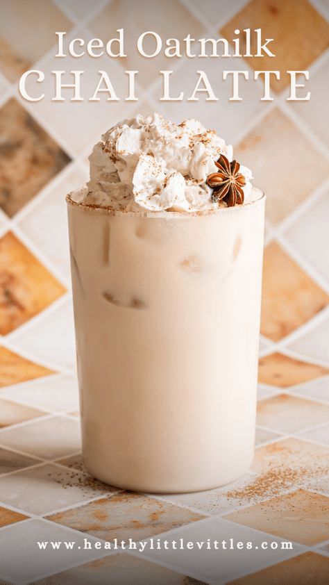 Dairy Free Chai Tea Latte, Oatmilk Chai Tea Latte, Vegan Chai Tea Latte, Iced Apple Crisp Nondairy Cream Chai, Chai Tea Latte Concentrate Recipe, Oatmilk Drinks, Best Chai Tea Latte Recipe, Dairy Free Drinks, Iced Chai Tea Latte Recipe