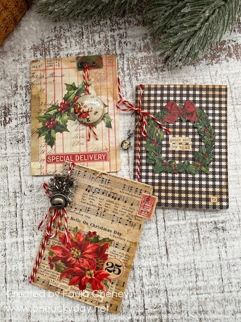 Card Diy Ideas, Christmas Card Diy, Flowers Paper Craft, Tag Book, Christmas Photo Album, Make Paper Flowers, Etiquette Vintage, Christmas Bookmarks, Christmas Ephemera