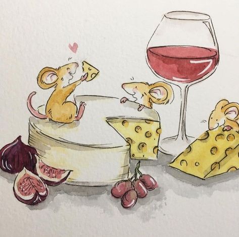 Mouse And Cheese Illustration, Animals Eating Illustration, Cute Mice Drawings, Watercolor Cheese, Mice Drawing, Maus Illustration, Mouse Illustration, Mouse Drawing, Storybook Art