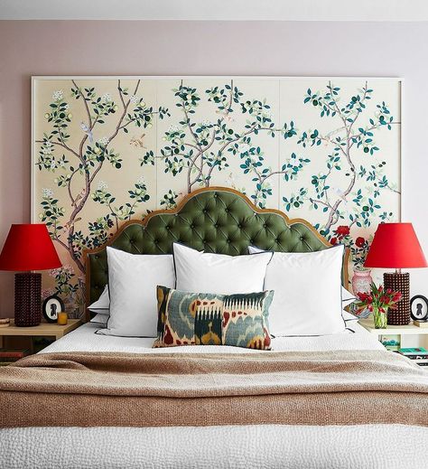 Wallpaper is a great way to layer character and personality into your home🏡 Here, installed framed panels of Gracie chinoiserie wallpaper offset a rich tufted green  headboard upholstered in linen.  #TransformationTuesday #bedroomdesign #bedroomgoals #DesignTip #interiordesign #luxurydesign #designinspiration #homedecor #thoselamps #thatheadboard #stylemyspace #trinispacestylist #trinidadinteriordesigner #DesignIsNotMyCareerDesignIsMyLifestyle Coastal Bathroom, Old Apartments, Remodel Bedroom, Easy Home Decor, Wallpaper Panels, Of Wallpaper, Dining Room Decor, Home Decor Inspiration, Home Interior