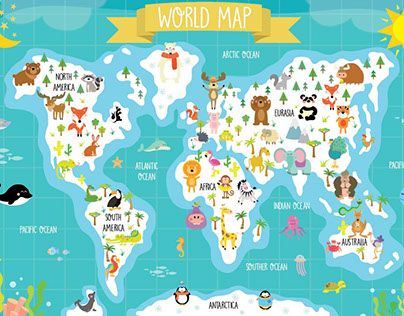 World Map Printable, Continents And Oceans, Kids World Map, Maps For Kids, World Map Decal, Map Decal, World Map Poster, Printable Animals, Les Continents