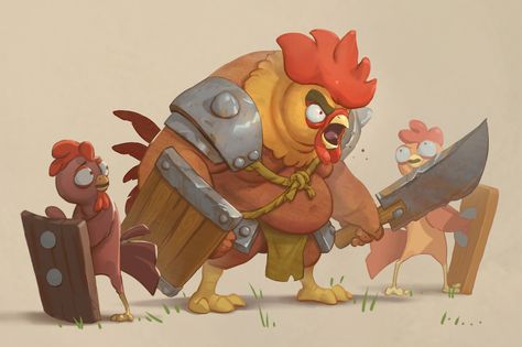 ArtStation - Chicken Enemies Family Guy Chicken, Heavy Infantry, Holly Pictures, Warriors Illustration, Fiction Idea, Chicken Art, I Am Trying, Monster Design, Cartoon Illustration