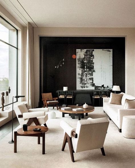 CW on Instagram: "Inside the home of Paul-Emmanuel Reiffers, designed by Vincent Van Duysen. A painting by Christopher Wool hangs on the wall, alongside a hanging sculpture by Alexander Calder. Pierre Jeanneret armchairs and side table, as well as an Ado Chale coffee table, also feature in the living room." Louis Kahn, Vincent Van Duysen, Richard Serra, French Living, Art Deco Buildings, Charlotte Perriand, Pierre Jeanneret, Minimal Home, Design Del Prodotto