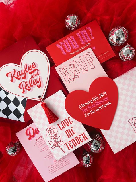 Retro Wedding Stationery, Pink Red Wedding, Red Colour Scheme, Classic Vegas, Pink And Black Wedding, Vegas Chapel, Biker Wedding, Rock N Roll Wedding, Red And White Weddings