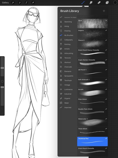 Fashion Design Sketches Procreate, Procreate Fashion Sketch, Pro Create Fashion Illustration, Digital Art Fashion Design, Fashion Drawing Procreate, Fashion Illustration Beginner, Procreate Drawing Fashion, Procreate Illustration Fashion, Digital Fashion Illustration Tutorial