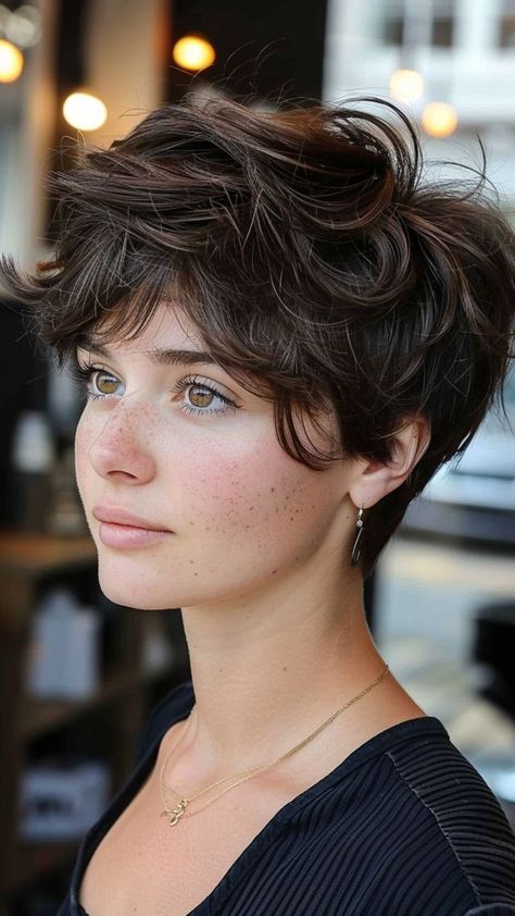 Women's Haircuts Short, Minimal Styling Haircuts, Pixie Thick Wavy Hair, Really Short Hairstyle Women Curly, Short Wavy Haircuts Pixie, Really Short Wavy Hair, Short Haircuts For Women Curly Hair, Really Short Hair Styles For Women, Anime Pixie Hair