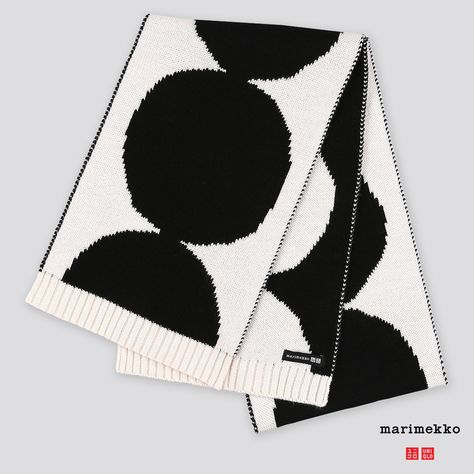 UNIQLO x Marimekko Fall/Winter 2019 | UNIQLO Marimekko Uniqlo, Clothing Design, Colored Paper, Black Polka Dot, Bold Prints, Knit Scarf, Original Prints, Design Company, Uniqlo