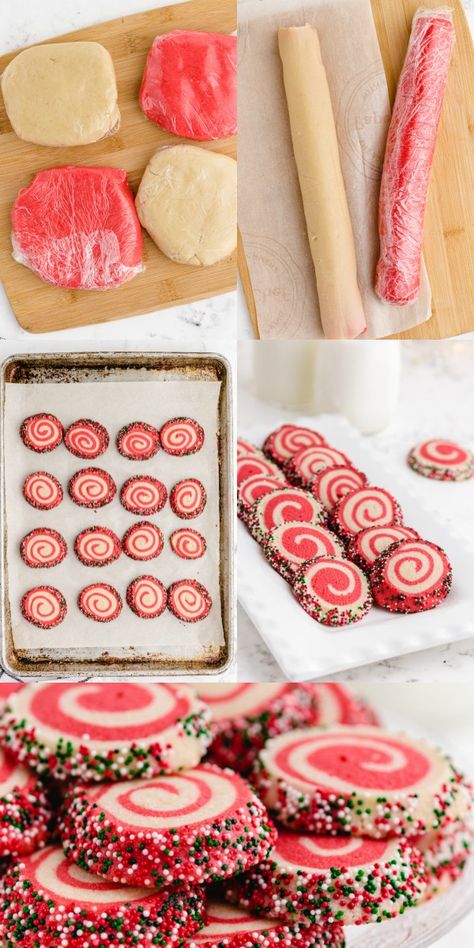 Sprinkle Rolled Cookies, Swirl Cookies Christmas, Christmas Roll Cookies, Swirl Cookies Recipe, Peppermint Swirl Cookies, Rolled Christmas Cookies, Homemade Christmas Cookies Recipes Easy, Pinwheel Christmas Cookies, Bite Size Christmas Desserts