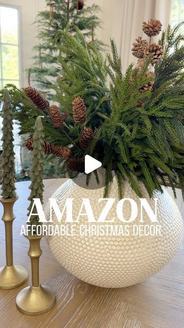 Beata Rodriguez on Instagram: "Comment: HOLIDAY for the links to be sent to your DM’s
These 8-piece Christmas Norfolk Pine branches look incredibly realistic, almost identical to the viral ones, but for a fraction of the price. They are 36 inches long, making them perfect for taller vases. I mixed them with 4 large natural pinecone branches to create my Christmas arrangement. I’m also in love with the tree-shaped taper candles, and I got mine in the evergreen color.

#holidaydecor #christmasdecor #christmasdecorating #christmasdecoration #homeinspo #decorideas #tabledecoration" Large Christmas Vase Ideas, Vase With Christmas Greenery, Christmas Vases Ideas, Christmas Fake Flower Arrangements, Large Pinecones Ideas, Christmas Vase Ideas, Tall Christmas Centerpieces, Pinecone Centerpiece, Evergreen Color