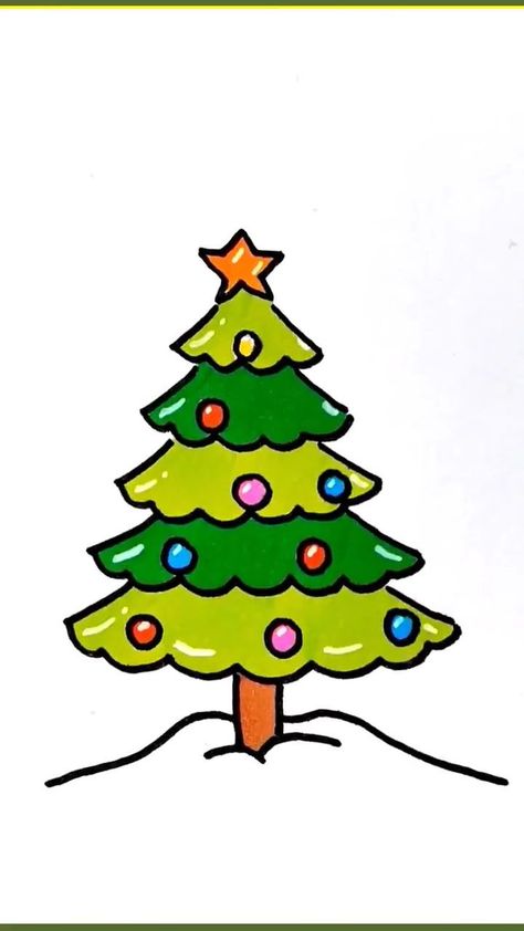 Crismas Drawings Ideas Aesthetic, Cute Easy Drawings Christmas, Xmas Tree Drawing Simple, Easy Draw Christmas Tree, Draw Christmas Tree Easy, Drawing A Christmas Tree Easy, Christmas Tree Drawing Tutorial, Simple Christmas Doodles To Draw, Easy Christmas Cards To Draw