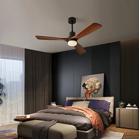 Chriari Ceiling Fans with Lights, 3 Wood Fan Blades, 52" Black Modern Ceiling Fan with Remote Control, Noiseless Reversible DC Motor for Bedroom/Living Room/Study/Patio - - Amazon.com Modern Interior Design Living Room, Living Room Ceiling Fan, Wood Ceiling Fans, Ceiling Fan Bedroom, Ceiling Fans With Lights, Fans With Lights, Best Ceiling Fans, Black Ceiling Fan, Living Room Ceiling