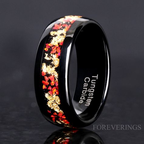 Red Mens Wedding Ring, Woman Wedding Band, Mens Ruby Ring, Gold Leaf Ring, Gold Leaf Rings, Red Opal, Mens Wedding Bands Tungsten, Black Tungsten Rings, Ring Man