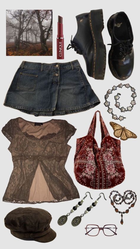 #outfit #browntones #warmtones #redtones #weirdgirlautumn #denimskirt #autumn #autumnoutfit Downtown Outfits, Autumn Fits, Swaggy Outfits, Look At You, Up Girl, Lookbook Outfits, Melanie Martinez, Dream Clothes, Cute Casual Outfits