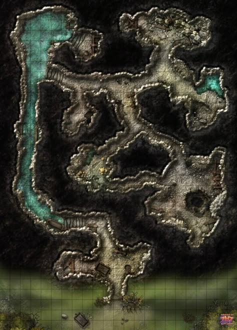 Old Lead Mine 70 Grid by Zatnikotel Check out Tabletop Gaming Resources for more art, tips, and tools for your game! Dnd Cave, Ttrpg Map, Maps Rpg, Pathfinder Maps, Environment Map, Fantasy City Map, Dnd World, Dnd World Map, Battle Map