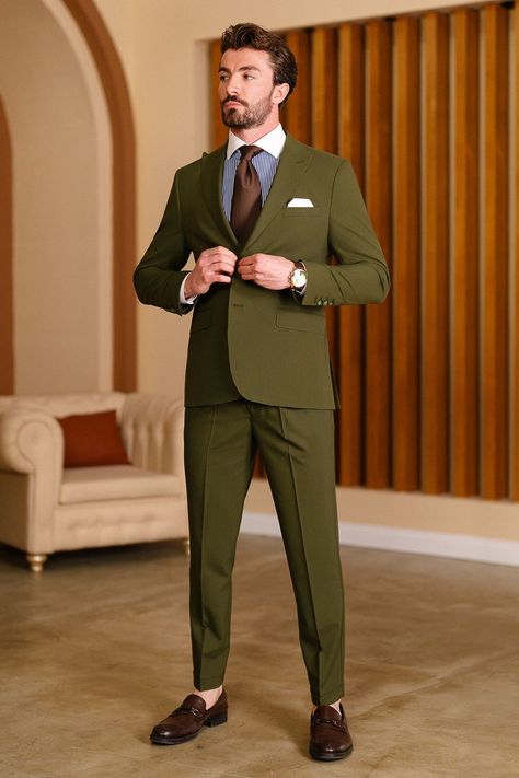 Khaki Suit, Suit Styles, Double Breasted Tuxedo, Suit Stores, Slim Fit Suit Men, Slim Fit Tuxedo, Navy And Khaki, Slim Fit Suits, Slim Fit Suit