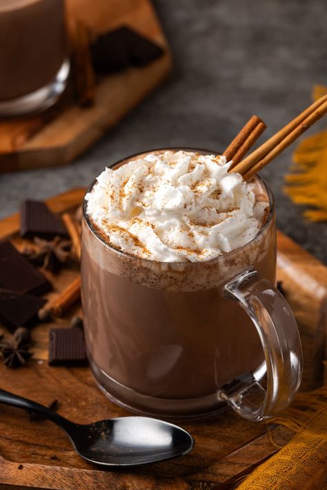 Pumpkin spice hot chocolate, made with real pumpkin, is about to become your favorite fall drink! It's rich, creamy, and full of cozy spice. Cozy Drinks Aesthetic, Fall Food And Drinks, Autumn Hot Drinks, Autumn Drinks Aesthetic, Fall Drink Aesthetic, Supernatural Scrapbook, Hot Chocolate Aesthetic Cozy, Hot Drinks Aesthetic, Fall Aesthetic Food