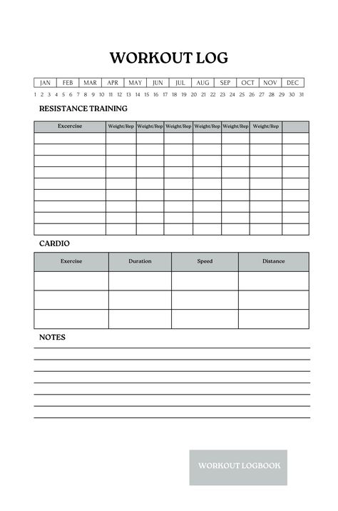 Workout Log Book, Fitness Tracker Printable, Cardio Workouts, Workout Log, Ultimate Workout, Fitness Progress, Log Book, Tracker Printable, Resistance Training