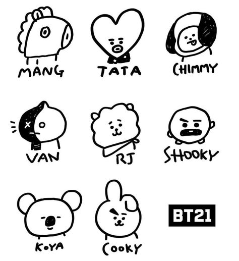 BT21 coloring pages. 80 Free printable coloring pages Hiasan Bilik, Wallpaper Bts, Kpop Drawings, Mini Drawings, Bts Drawings, Line Friends, Bts Chibi, Bts Fans, Drawing Challenge