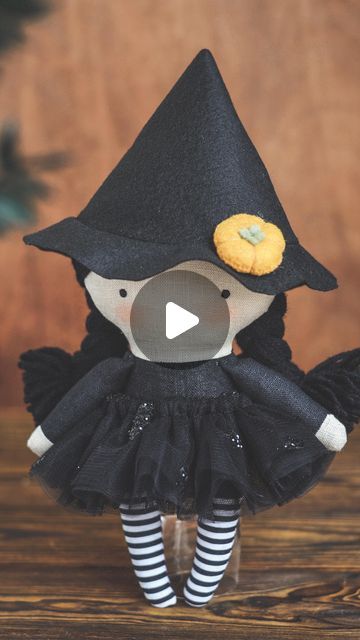 Handmade dolls • Doll making tutorials & patterns on Instagram: "New tutorial is up on my website, guys! Make your own Halloween witch with me 🖤 The detailed description of the doll’s hair making process, the witch hat and cute tutu skirt patterns are included. Happy sewing! Click the link in bio for details #tutorials #dollmaking #handmadedolls #halloweendecorideas" Diy Doll Witch Hat, Witch Doll Patterns To Sew, Witch Doll Sewing Pattern, Witchy Stuffed Animals, Witchcraft Doll, Halloween Witch Dolls, Doll Making Tutorials, Tutu Skirt, Witch Hat