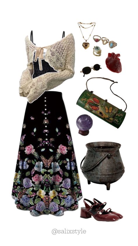 Witchy Outfits, Cottagecore Outfit, Cottagecore Outfits, Midi Skirt Outfit, Flower Skirt, Inspired Outfits, Dream Clothes, College Outfits, Skirt Outfits