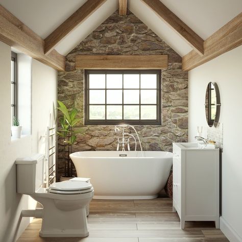 Converting a barn into a bathroom—top tips | VictoriaPlum.com Under Stairs Toilet, Bathroom Ideas Victorian, Country House Colors, Small Cloakroom, Converted Barn Homes, Barn House Conversion, Barn Conversion Interiors, Small Bathroom Styles, Bathroom Victorian