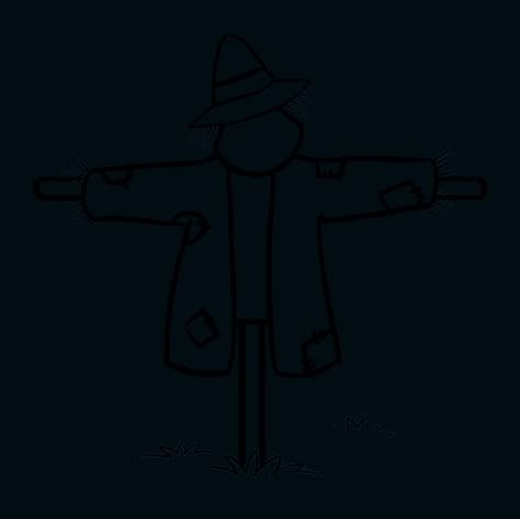 How to Draw Scarecrow: Step 8 Chalk Scarecrow, How To Draw A Scarecrow Step By Step, Simple Scarecrow Drawing, Easy Scarecrow Drawing, Scarecrow Chalkboard Art, How To Draw A Scarecrow, Fall Sketches Easy, Scarecrow Outline, Scarecrow Painting On Canvas