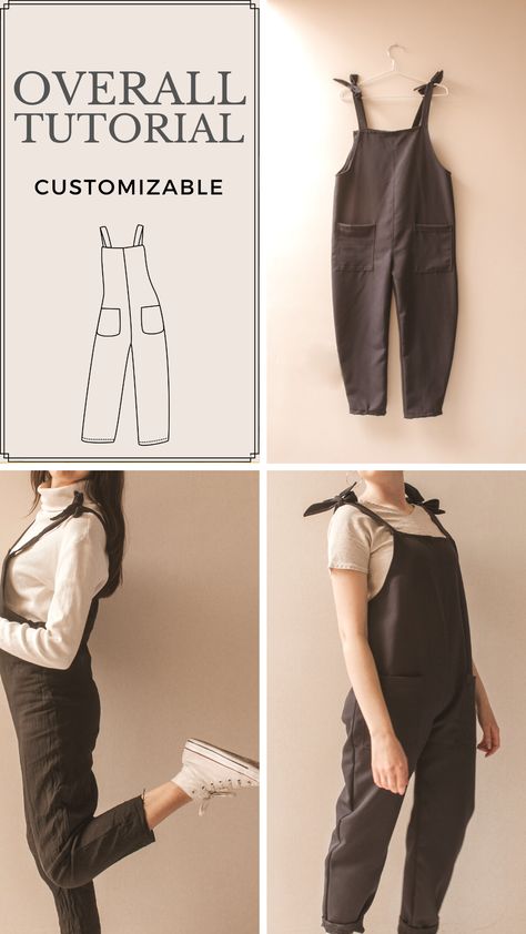 Easy Sew Overalls, Easy Overalls Sewing Pattern Free, Free Clothing Patterns For Women Sewing, Overall Pattern Sewing Women, Free Sewing Patterns Overalls, Diy Jumper Pattern, Sew Overalls Free Pattern, Overall Sewing Pattern Free, Diy Overalls Pattern