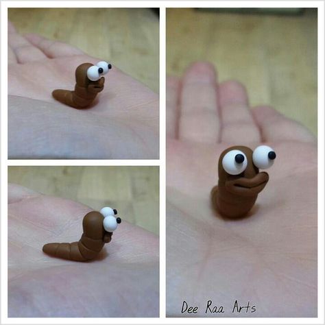 Dee Raa Arts polymer clay sculpey fimo worm tiny miniature cute cartoon Clay Worm, Sculpey Art, Soil Activities, Paper Mache Clay, Fimo Polymer Clay, Pottery Animals, Sculpey Clay, Clay Fairies, Polymer Clay Animals