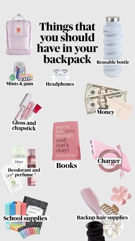 Not mine #school #preppy #Thatgirl Middle School Essentials, Road Trip Kit, School Emergency Kit, School Backpack Essentials, Middle School Survival, Preppy School Supplies, School Preppy, Pretty School Supplies, School Survival Kits